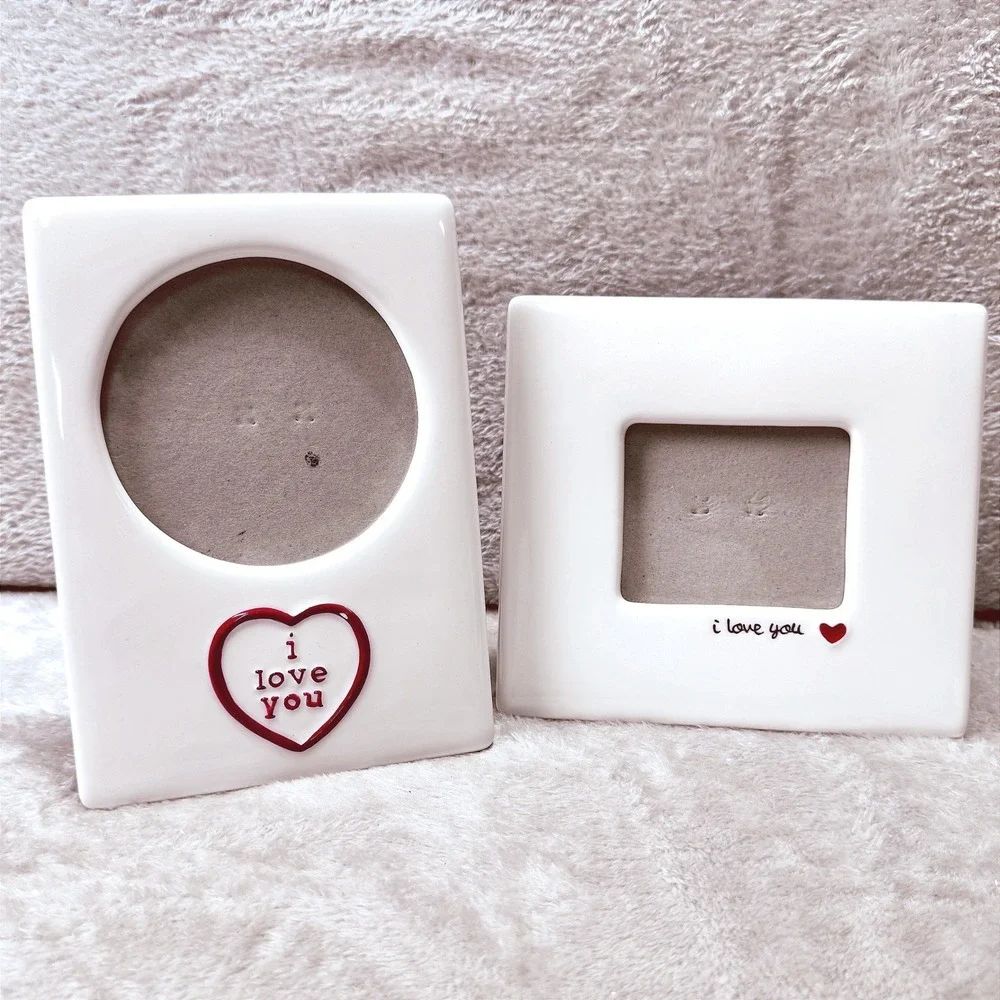 Russ White Ceramic‎ I Love You Heart Love Picture Frames Set of 2 Romantic Decor